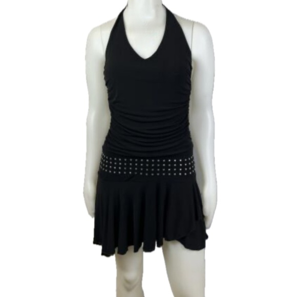 Charlotte Russe Dresses & Skirts - Vintage 90s Women’s Black studded dress sexy halter top metal stud embellishment